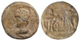 Roman PB Tessera, c. 1st century BC - 1st century AD (21mm, 5.70g, 12h). Male head l. (Hercules?). R/ The Dioscuri standing facing. Rostowzew 2085. VF...