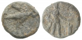 Roman PB Tessera, c. 1st century BC - 1st century AD (16mm, 5.63g, 12h). Hercules standing r., holding club, sacrificing over altar. R/ Eagle standing...