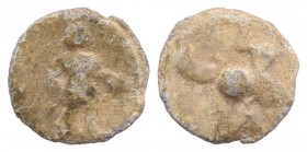 Roman PB Tessera, c. 1st century BC - 1st century AD (13mm, 1.86g). Hercules(?) standing r. R/ Central pellet with letters around. Near VF