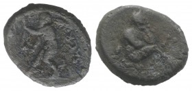 Roman PB Tessera, c. 1st century BC - 1st century AD (13mm, 1.86g). Hercules(?) seated r., resting his chin on l. hand. R/ Figure advancing l.; to r.,...