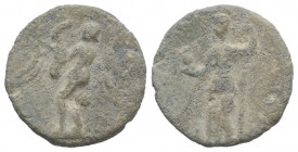 Roman PB Tessera, c. 1st century BC - 1st century AD (19.5mm, 2.85g, 12h). Minerva standing l., holding victory or palladium and spear. R/ Salus(?) ad...