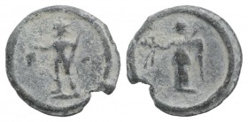 Roman PB Tessera, c. 1st century BC - 1st century AD (12mm, 1.15g, 12h). Sol standing l., holding grapes(?) and sceptre. R/ Victory standing l., holdi...