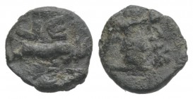 Roman PB Tessera, c. 1st century BC - 1st century AD (9mm, 0.80g). Victory standing r., holding wreath. R/ Two rampant goats; VE to l. Near VF
