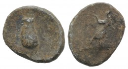 Roman PB Tessera, c. 1st century BC - 1st century AD (15mm, 3.09g, 1h). Victory(?) standing l. R/ Jug. Cf. Rostowzew 1887. VF