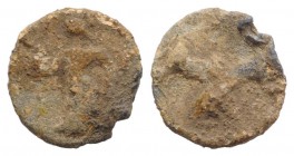 Roman PB Tessera, c. 1st century BC - 1st century AD (13mm, 2.07g, 12h). Figure standing l. R/ Phallus. Cf. Rostowzew 918. Near VF