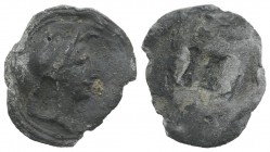 Roman PB Tessera or Plaquette, c. 1st century BC - 1st century AD (19mm, 2.41g). Helmeted head r. R/ Blank. VF