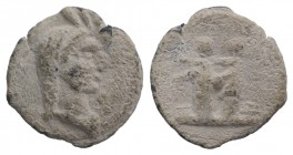 Roman PB Tessera, c. 1st century BC - 1st century AD (15mm, 2.22g, 12h). Female head r. R/ Two figures standing l. Near VF