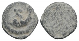 Roman PB Tessera, c. 1st century BC - 1st century AD (17mm, 4.55g). Dolphin swimming l. R/ Blank(?). Near VF