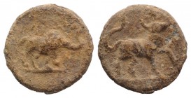 Roman PB Tessera, c. 1st century BC - 1st century AD (18mm, 3.54g, 12h). Elephant standing r. R/ Bull standing r. Rostowzew 623. Near VF