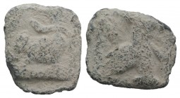 Roman PB Tessera, c. 1st century BC - 1st century AD (15mm, 3.48g, 12h). Goat standing r.; P behind. R/ Cock or eagle(?). Near VF