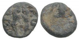 Roman PB Tessera, c. 1st century BC - 1st century AD (11mm, 1.67g). Two rampant goats; […]VE to l., […]O to r. R/ Victory standing r., holding wreath(...