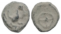 Roman PB Tessera, c. 1st century BC - 1st century AD (16mm, 3.12g). Goose standing r. R/ Four-spoked wheel. VF