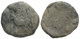 Roman PB Tessera or Seal, c. 1st century BC - 1st century AD (27mm, 14.31g). Horse standing l.; M A above. R/ Blank. Good Fine