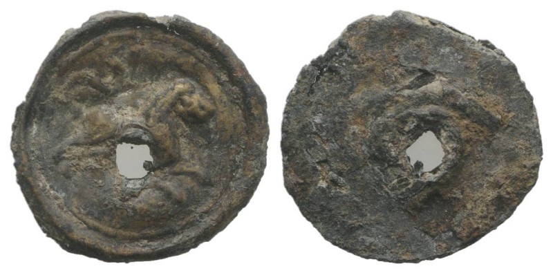 Roman PB Tessera, c. 1st century BC - 1st century AD (14mm, 0.49g). Lion running...