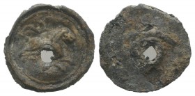 Roman PB Tessera, c. 1st century BC - 1st century AD (14mm, 0.49g). Lion running r. R/ Blank. Holed