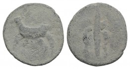 Roman PB Tessera, c. 1st century BC - 1st century AD (17.5mm, 3.25g). Stag(?) standing l. R/ Thunderbolt. Near VF