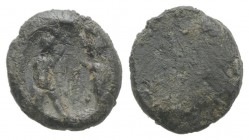 Roman PB Tessera, c. 1st century BC - 1st century AD (11mm, 1.42g). Two standing figures greeting each other. R/ Blank. VF