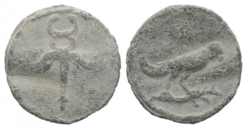 Roman PB Tessera, c. 1st century BC - 1st century AD (19mm, 2.18g, 12). Winged c...