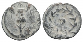 Roman PB Tessera, c. 1st century BC - 1st century AD (19mm, 3.55g). Trophy. R/ Standard within wreath. Rostowzew 142. VF