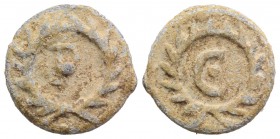 Roman PB Tessera, c. 1st century BC - 1st century AD (20mm, 5.16g, 12h). Large C with pellet, within wreath. R/ Large P with pellet, within wreath. VF