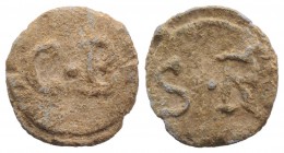 Roman PB Tessera, c. 1st century BC - 1st century AD (19mm, 4.47g, 12h). C•B. R/ S•R. VF