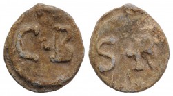 Roman PB Tessera, c. 1st century BC - 1st century AD (19mm, 3.80g, 12h). C•B. R/ S•R. VF