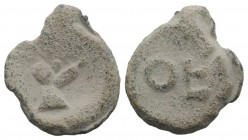 Roman PB Tessera, c. 1st century BC - 1st century AD (18mm, 4.26g, 12h). FO (retrograde). R/ Phallus. VF