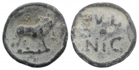 Roman PB Tessera, c. 1st century BC - 1st century AD (18mm, 3.06g, 12h). IVL / NIC. R/ Lion standing r. Holed, otherwise VF