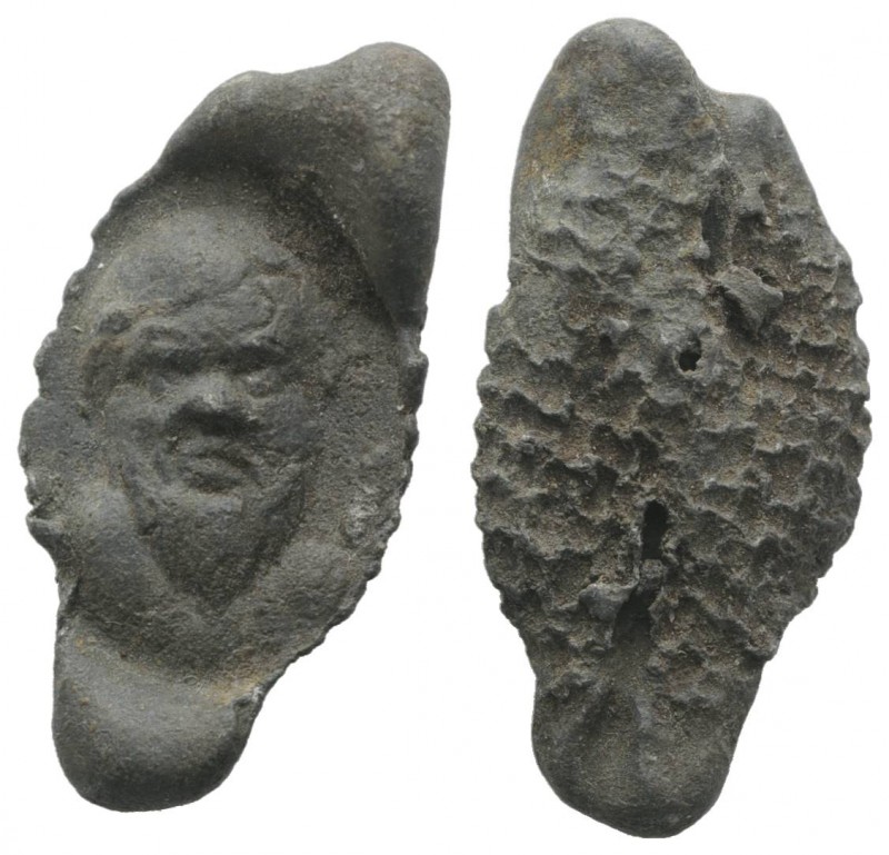 Roman PB Seal, c. 2nd-3rd century AD (34mm, 9.60g). Facing head of bearded satyr...