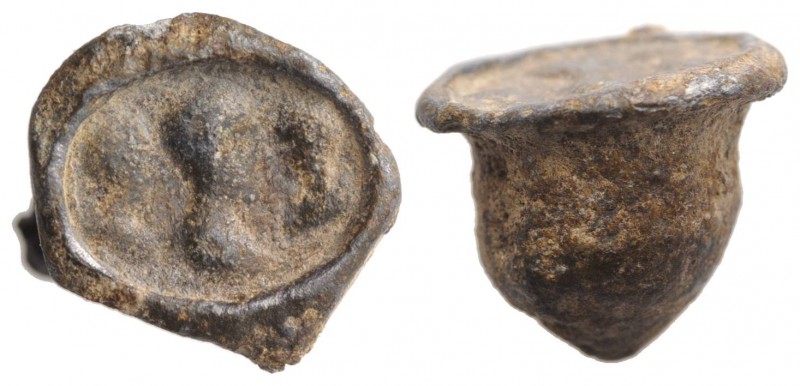 Roman PB Seal, c. 2nd-3rd century AD (15mm, 9.66g). Three draped busts. R/ Blank...