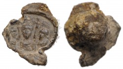 Roman PB Seal, c. 2nd-3rd century AD (20mm, 10.26g). Three draped busts. R/ Blank.