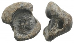 Roman PB Seal, c. 2nd-3rd century AD (19mm, 15.41g). Head of Antinous(?) r. R/ Blank. VF