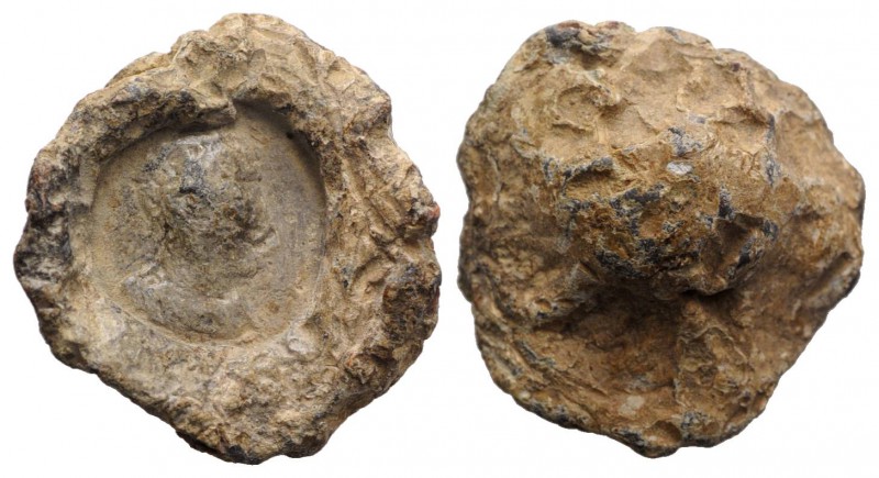 Roman PB Seal, c. 2nd-3rd century AD (23mm, 11.02g). Head of Antinous(?) r. R/ B...