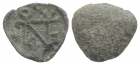 Roman PB Tessera, 4th-5th century AD (13mm, 1.86g). Monogram. R/ Blank. VF