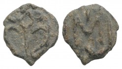 Roman PB Tessera, c. 4th-5th century AD (12mm, 1.50g, 12h). Large M; I above, S below. R/ Flower with leaves. VF