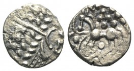 Celtic. Britain. Durotriges, c. 1st century BC - 1st century AD. AR Stater (18mm, 5.65g, 5h). Devolved head of Apollo r. R/ Disjointed horse l.; pelle...