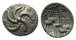 Celtic. Britain. Durotriges, c. 40-20 BC. AR Quarter Stater (11mm, 0.89g). Starfish with five arms; pelleted lines between arms, pellet-in-annulets ar...