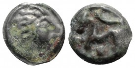 Celtic. Gaul, Northwest. Aulerci Eburovices, c. 100-50 BC. Potin Unit (18mm, 4.28g, 3h). Stylized head r. R/ Stylized horse l.; pellets around. Depeyr...