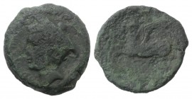Eastern Italy, Frentani, mid 3rd century BC. Æ (20mm, 6.46g, 5h). Head of Hermes l., wearing winged petasos. R/ Pegasos rearing l.; tripod below. HNIt...