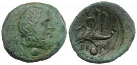 Southern Apulia, Brundisium, c. 215 BC. Æ Uncia (24mm, 8.80g, 1h). Head of Poseidon r.; behind, Nike above trident; pellet below. R/ Youth, holding Ni...