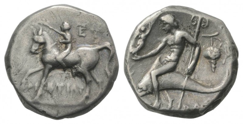 Southern Apulia, Tarentum, c. 272-240 BC. AR Nomos (19mm, 6.26g, 3h). Youth on h...