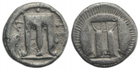 Bruttium, Kroton, c. 480-430 BC. AR Drachm (14mm, 2.32g, 1h). Tripod with legs terminating in lion’s feet; to l., heron standing r. R/ Incuse tripod. ...
