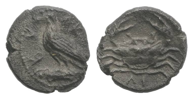 Sicily, Akragas, c. 450-440 BC. AR Litra (7mm, 0.59g, 12h). Eagle standing l. on...