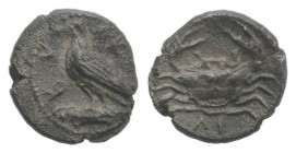 Sicily, Akragas, c. 450-440 BC. AR Litra (7mm, 0.59g, 12h). Eagle standing l. on capital. R/ Crab; ΛI below. Westermark, Coinage, 467; SNG ANS 989–995...