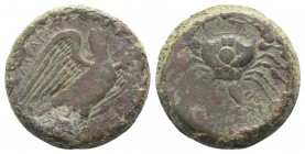 Sicily, Akragas, c. 415-406 BC. Æ Hemilitron (26mm, 20.00g, 12h). Eagle standing r. on tunny. R/ Crab; conch shell and octopus below, six pellets arou...