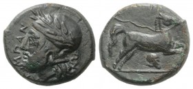 Sicily, Entella. Campanian mercenaries, c. 316/10-300/290 BC. Æ (18mm, 5.84g, 6h). Bearded male head l., wearing Campanian helmet decorated with wreat...