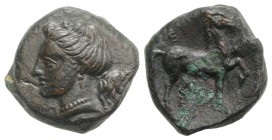 Sicily, Eryx, c. 4th century BC. Æ (15mm, 4.86g, 9h). Female head l. R/ Horse stepping r. Horse standing r., with raised foreleg. Campana 52; CNS I, 2...
