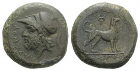 Sicily, Messana, The Mamertinoi, c. 264-241 BC. Æ Unit (20mm, 7.34g, 3h). Helmeted head of Adranos l. R/ Hound standing r.; Φ above. CNS I, 20; SNG AN...