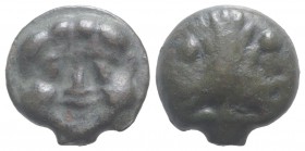 Sicily, Selinos, c. 450-440 BC. Cast Æ Trias (22mm, 10.06g, 12h). Gorgoneion. R/ Selinon leaf; four pellets. CNS I, 3; SNG ANS –; HGC 2, 1232. Green p...