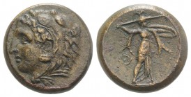 Sicily, Syracuse. Pyrrhos (278-276 BC). Æ (22mm, 9.50g, 9h). Head of Herakles l., wearing lion-skin. R/ Athena Promachos advancing r., holding thunder...